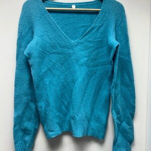 Beautiful Merino Angora Margaret O’Leary Turquoise V-neck Sweater Sz M